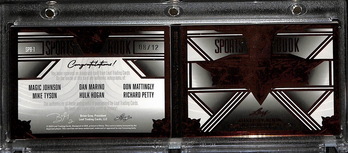 2023 Leaf History Book Magic Johnson/Dan Marino/Don Mattingly/Mike Tyson/Hulk Hogan/Richard Petty Autograph (#/12)