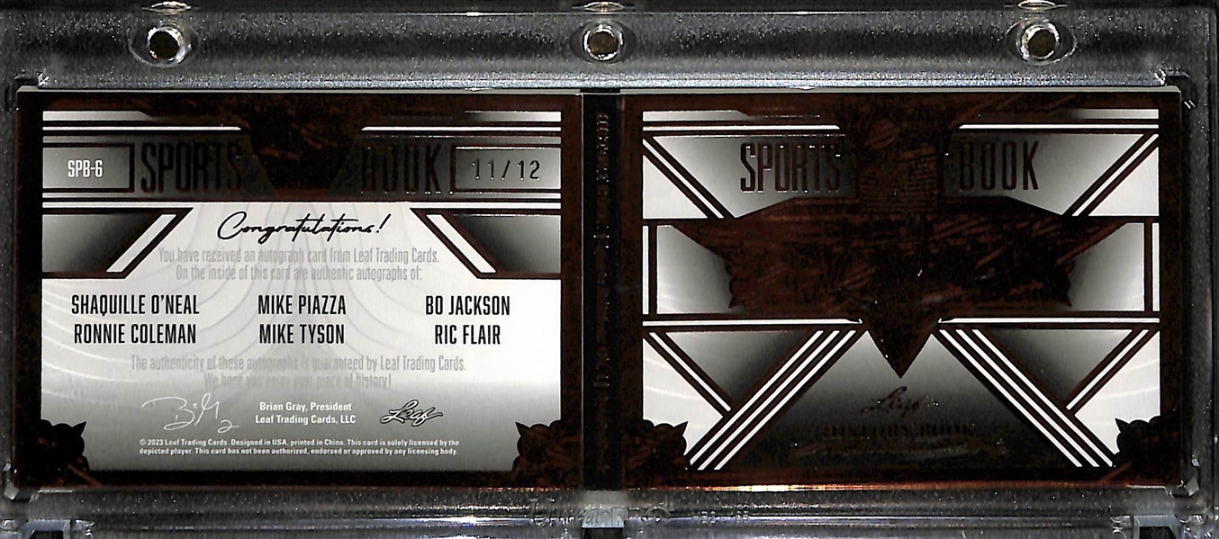 2023 Leaf History Book Shaquille O'Neal/Mike Piazza/Bo Jackson/Ronnie Coleman/Mike Tyson/Ric Flair Autograph (#/12)