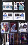 Lot of (32) Football Cards including 2018 Limited Minkah Fitzpatrick Draft Day Booklet Dolphins Logo Patch Autograph Rookie (#/55), 2015 National Treasures Eric Ebron/Laken Tomlinson Dual Tag Patch...