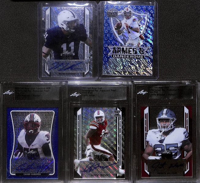 Lot of (5) 2021 Leaf Metal Football Rookie Autographs- Micah Parsons (#/60), Justin Fields (#/40), Chuba Hubbard (#/1), Javonte Williams (#/1), Brevin Jordan (#/1)