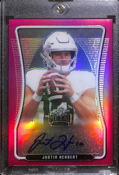 Lot of (2) 2020 Leaf Metal Draft Justin Herbert Rookie Autographs- Pink (#/20), State Pride (#/60)