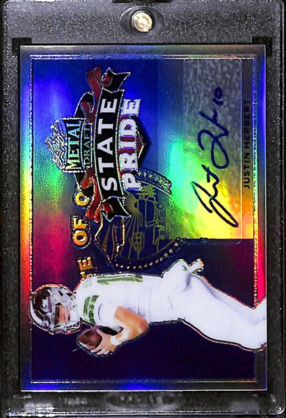 Lot of (2) 2020 Leaf Metal Draft Justin Herbert Rookie Autographs- Pink (#/20), State Pride (#/60)