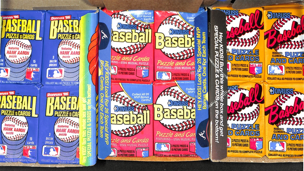 Lot of (3) Leaf Donruss Baseball Puzzle and Cards 36 Unopened Wax Packs in Box from 1986-'88