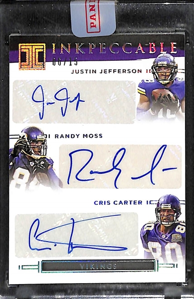 2021 Impeccable Justin Jefferson/Randy Moss/Cris Carter Triple Autograph (#/15)