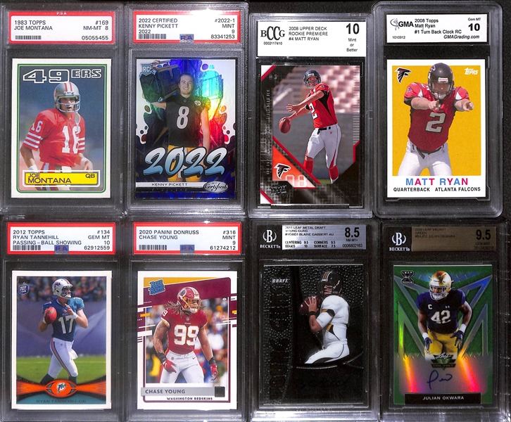 Lot of (8) 1983-2022 Graded Cards including 1983 Topps Joe Montana HOF PSA 8 