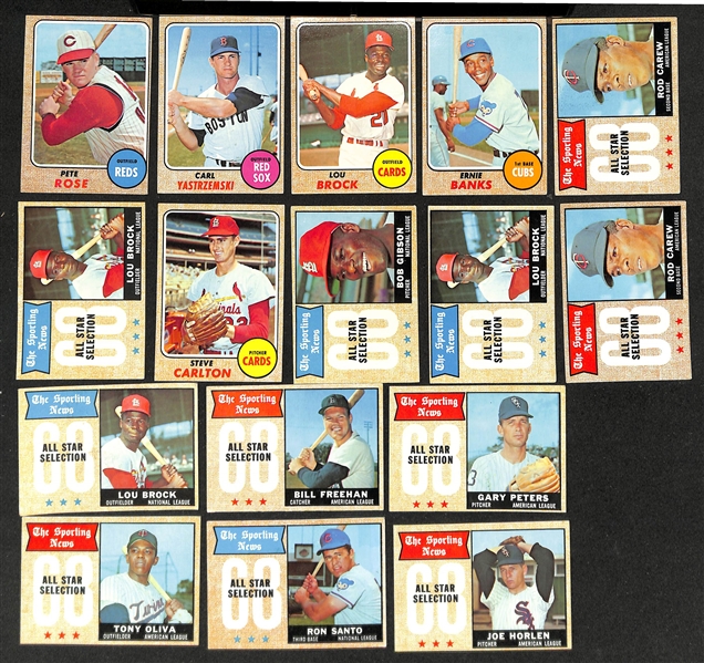 Lot of (450+) 1968 Topps Baseball Cards including Pete Rose, Carl Yastrzemski, Lou Brock, and more