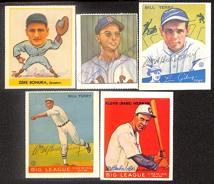 Lot of (21) Signed Old Timer Reprint Cards including (2) Hank Greenberg, (3) Carl Hubbell, Bobby Doerr, Vernon Gomez, Charlie Keller, and more (Beckett BAS Reviewed)