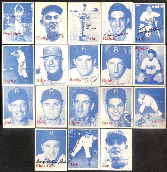 Lot of (18) Signed 1974 TCMA 1952 Dodgers Cards including Preacher Roe, Clement Labine, Calvin Abrams, Ralph Branca, Tommy Holmes, and more (Beckett BAS Reviewed)