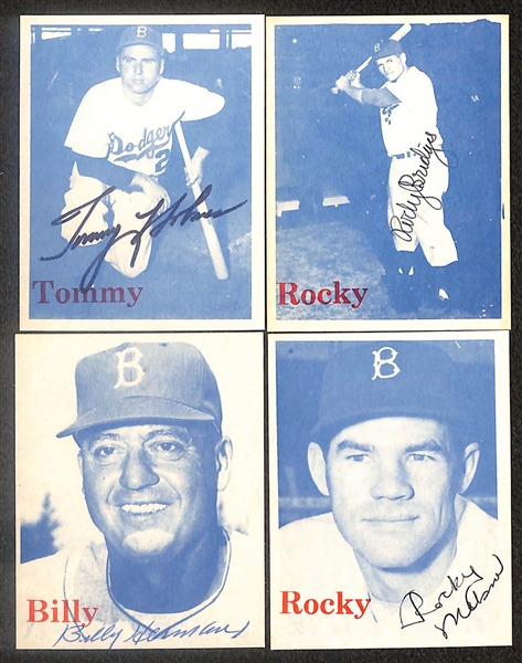 Lot of (18) Signed 1974 TCMA 1952 Dodgers Cards including Preacher Roe, Clement Labine, Calvin Abrams, Ralph Branca, Tommy Holmes, and more (Beckett BAS Reviewed)