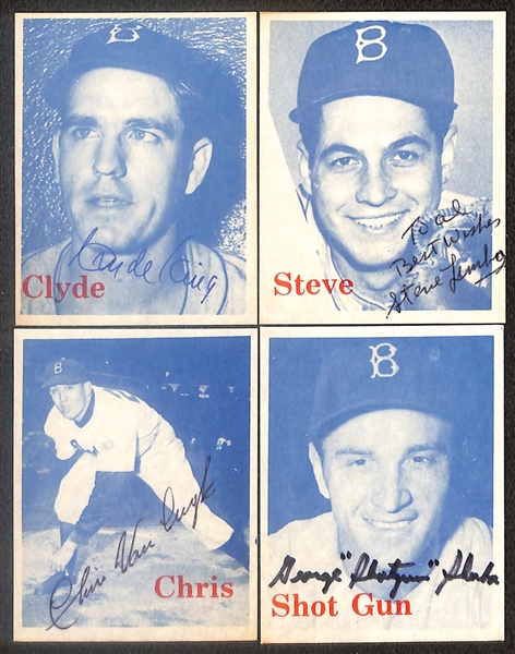 Lot of (18) Signed 1974 TCMA 1952 Dodgers Cards including Preacher Roe, Clement Labine, Calvin Abrams, Ralph Branca, Tommy Holmes, and more (Beckett BAS Reviewed)