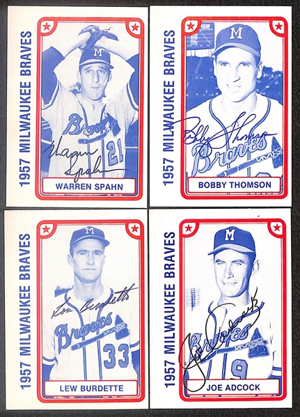 Lot of (21) Signed 1980 TCMA 1957 Braves Cards includes Warren Spahn, Bobby Thomson, Lew Burdette, Joe Adcock, Chuck Tanner, and more (Beckett BAS Reviewed)