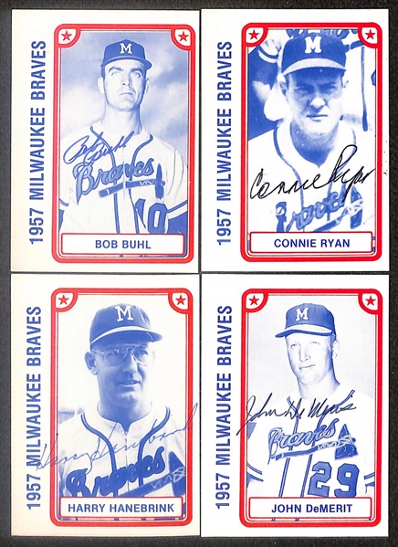 Lot of (21) Signed 1980 TCMA 1957 Braves Cards includes Warren Spahn, Bobby Thomson, Lew Burdette, Joe Adcock, Chuck Tanner, and more (Beckett BAS Reviewed)