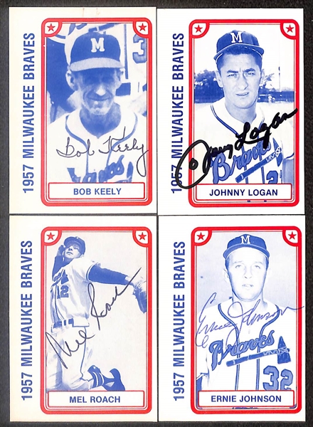 Lot of (21) Signed 1980 TCMA 1957 Braves Cards includes Warren Spahn, Bobby Thomson, Lew Burdette, Joe Adcock, Chuck Tanner, and more (Beckett BAS Reviewed)