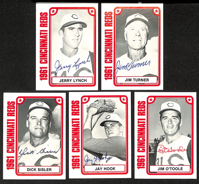 Lot of (13) Signed 1980 TCMA 1961 Reds Cards including Willie Jones, Harry Anderson, Marshall Bridges, Claude Osteen, Don Blasingame, Eddie Kasko, and more (Beckett BAS Reviewed)