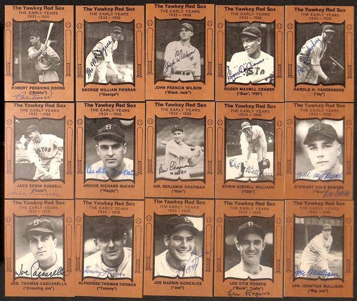 Loit of (15) Signed 1972 TCMA The Yawkey Red Sox Cards inc. Bobby Doerr, George Pipgras, John Wilson, Roger Cramer, + (Beckett BAS Reviewed)