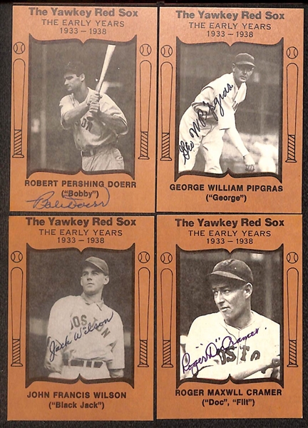 Loit of (15) Signed 1972 TCMA The Yawkey Red Sox Cards inc. Bobby Doerr, George Pipgras, John Wilson, Roger Cramer, + (Beckett BAS Reviewed)