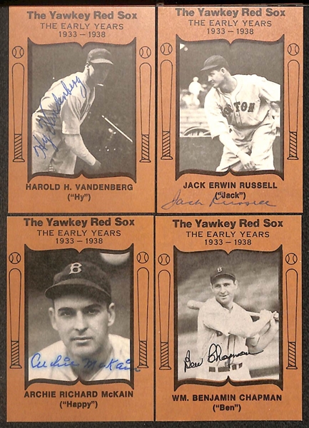 Loit of (15) Signed 1972 TCMA The Yawkey Red Sox Cards inc. Bobby Doerr, George Pipgras, John Wilson, Roger Cramer, + (Beckett BAS Reviewed)