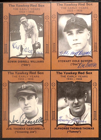 Loit of (15) Signed 1972 TCMA The Yawkey Red Sox Cards inc. Bobby Doerr, George Pipgras, John Wilson, Roger Cramer, + (Beckett BAS Reviewed)