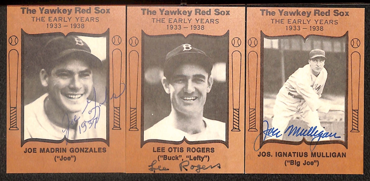 Loit of (15) Signed 1972 TCMA The Yawkey Red Sox Cards inc. Bobby Doerr, George Pipgras, John Wilson, Roger Cramer, + (Beckett BAS Reviewed)