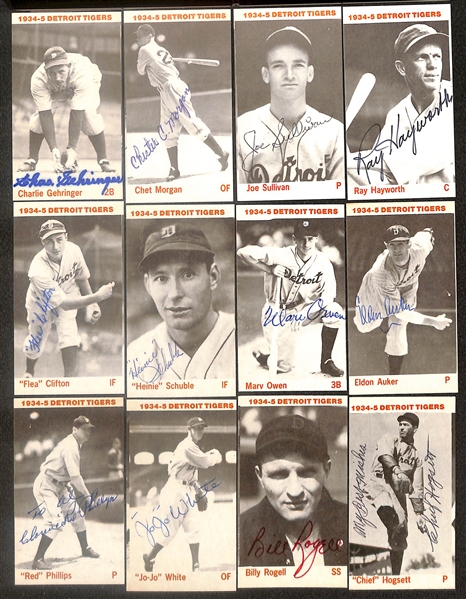 Lot of (12) Signed 1974 TCMA 1934 Tigers Cards including Charlie Gehringer, Chet Morgan, Joe Sullivan, Ray Hayworth, Flea Clifton, and more (Beckett BAS Reviewed)