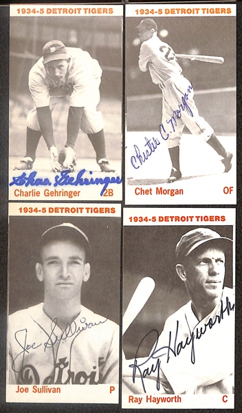 Lot of (12) Signed 1974 TCMA 1934 Tigers Cards including Charlie Gehringer, Chet Morgan, Joe Sullivan, Ray Hayworth, Flea Clifton, and more (Beckett BAS Reviewed)