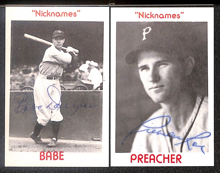 Lot of (9) Signed 1974 TCMA Nicknames Cards including Babe Dahlgren, Preacher Roe, Tot Pressnell, Ray Benge, and more (Beckett BAS Reviewed)