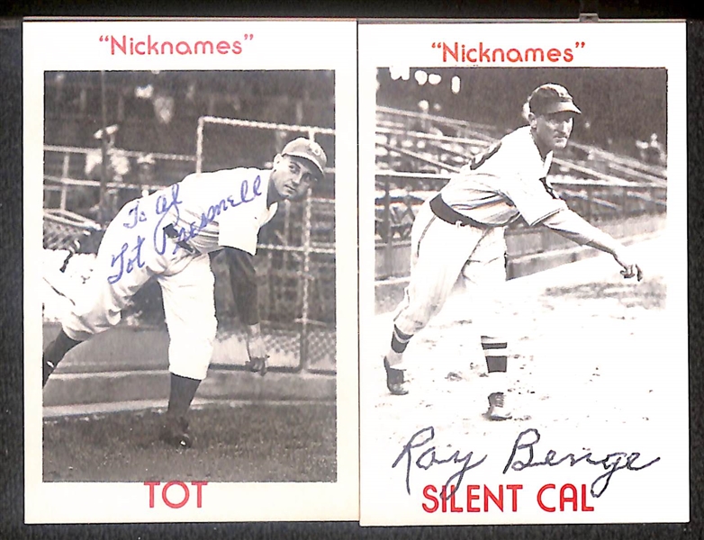 Lot of (9) Signed 1974 TCMA Nicknames Cards including Babe Dahlgren, Preacher Roe, Tot Pressnell, Ray Benge, and more (Beckett BAS Reviewed)