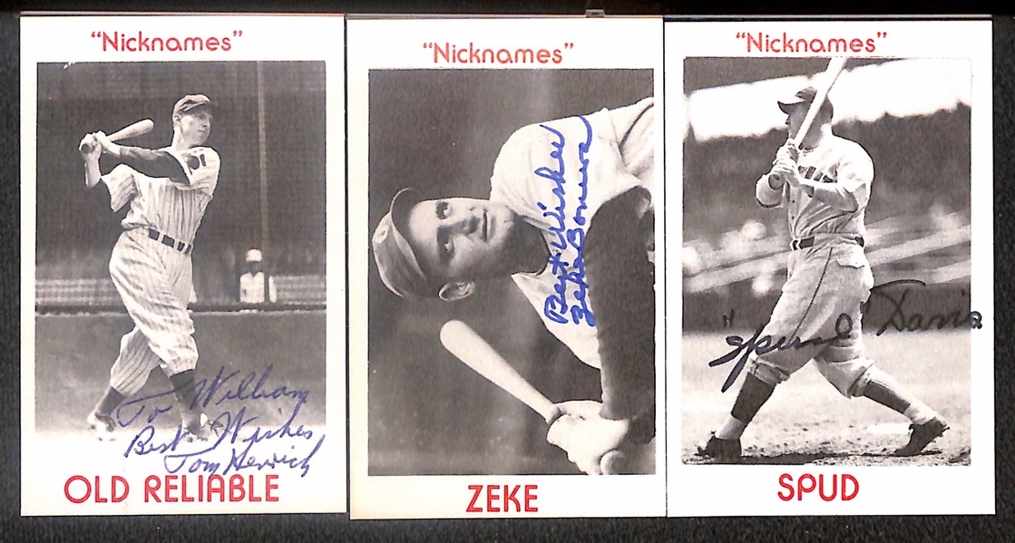 Lot of (9) Signed 1974 TCMA Nicknames Cards including Babe Dahlgren, Preacher Roe, Tot Pressnell, Ray Benge, and more (Beckett BAS Reviewed)