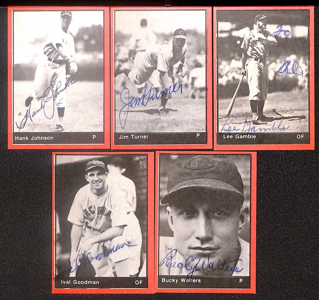 Lot of (25) Signed 1977 TCMA 1939-40 Reds Cards including Paul Derringer, Vince DiMaggio, Johnny Van Der Meer, Wally Berger, Dick West, Jim Weaver, and more (Beckett BAS Reviewed)