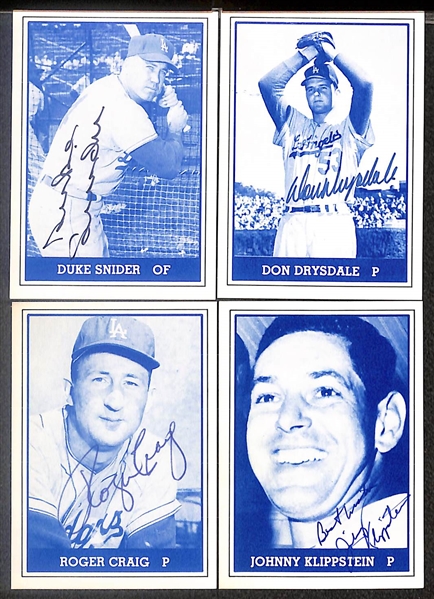 Lot of (14) Signed 1980 TCMA 1959 Dodgers Cards including Duke Snider, Don Drysdale, Roger Craig, Johnny Klippstein, and more (Beckett BAS Reviewed)