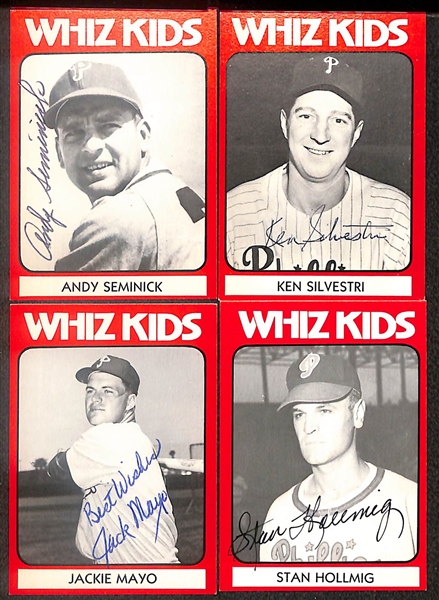 Lot of (19) Signed 1980 TCMA Whiz Kids Cards including Eddie Sawyer, Stan Lopata, Dick Sisler, Puddin Head Jones, Andy Seminick, and more (Beckett BAS Reviewed)