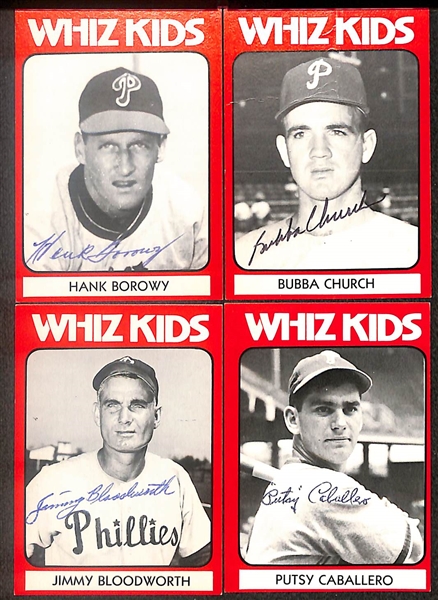 Lot of (19) Signed 1980 TCMA Whiz Kids Cards including Eddie Sawyer, Stan Lopata, Dick Sisler, Puddin Head Jones, Andy Seminick, and more (Beckett BAS Reviewed)