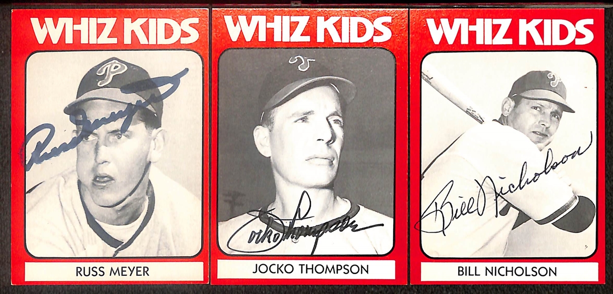 Lot of (19) Signed 1980 TCMA Whiz Kids Cards including Eddie Sawyer, Stan Lopata, Dick Sisler, Puddin Head Jones, Andy Seminick, and more (Beckett BAS Reviewed)