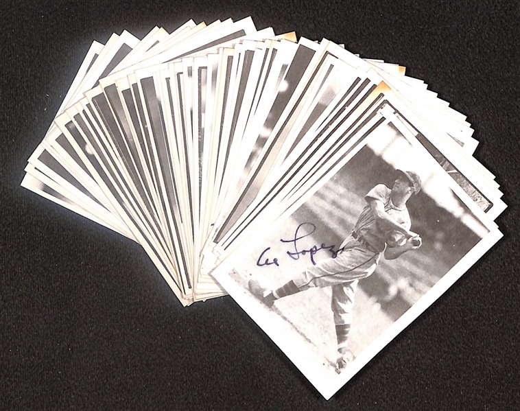 Lot of (49) Signed 1977 TCMA The War Years Cards including Al Lopez, Birdie Tebbetts, Ed Carnett, Joh Vander Meer, Bud Metheny, and more (Beckett BAS Reviewed)