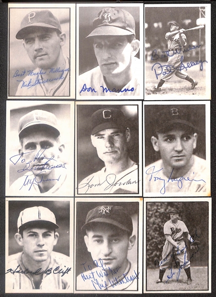 Lot of (49) Signed 1977 TCMA The War Years Cards including Al Lopez, Birdie Tebbetts, Ed Carnett, Joh Vander Meer, Bud Metheny, and more (Beckett BAS Reviewed)