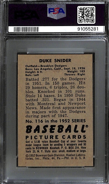 1952 Bowman Duke Snider #116 PSA 6