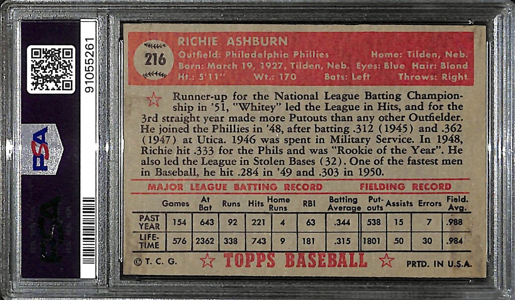 1952 Topps Richie Ashburn #216 PSA 5