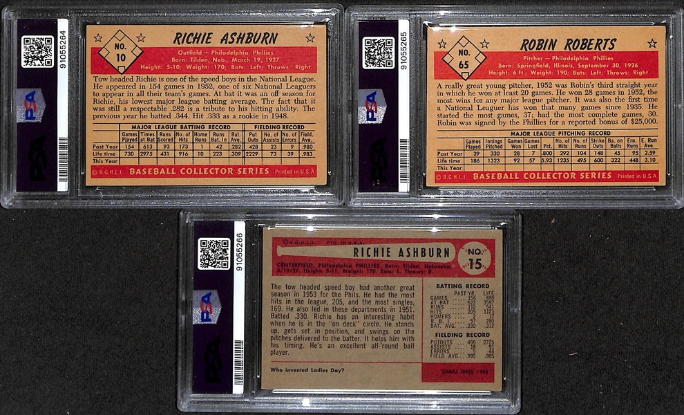 Lot of (2) 1953 Bowman Color Richie Ashburn/Robin Roberts & 1954 Bowman Robin Roberts - All PSA Graded