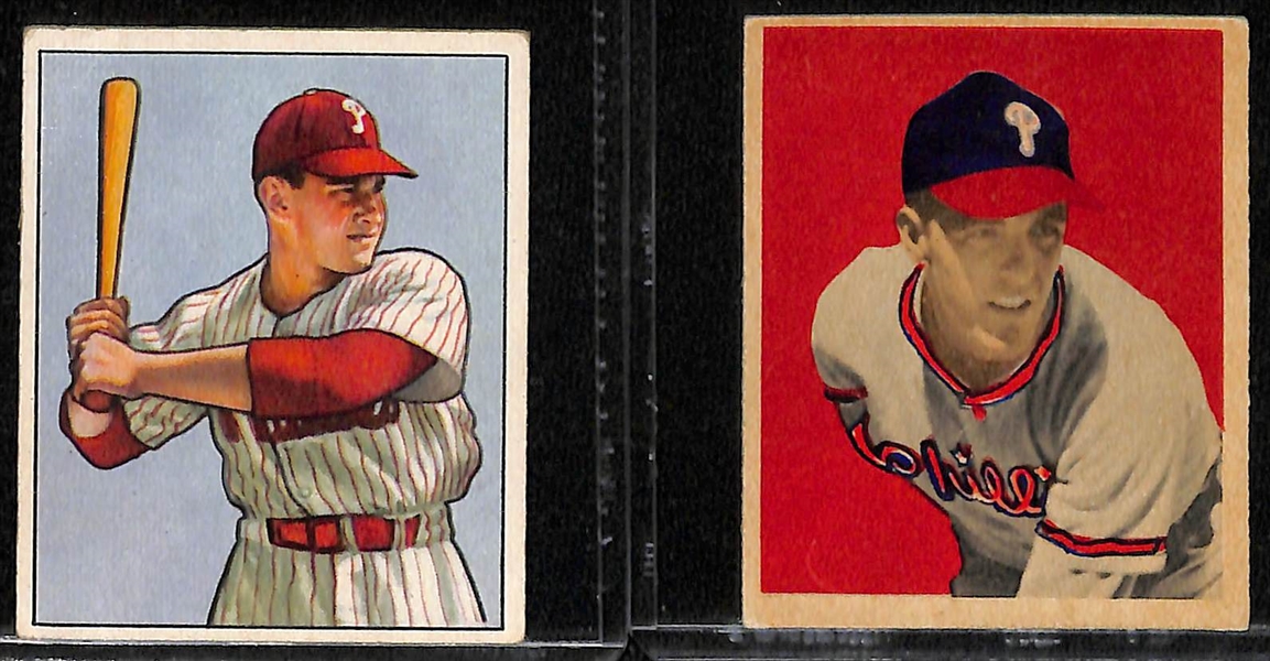 Lot of (17) 1949 and 1950 Phillies Bowman Cards including 1949 Curt Simmons, 1950 Curt Simmons, 1950 Del Ennis, and more