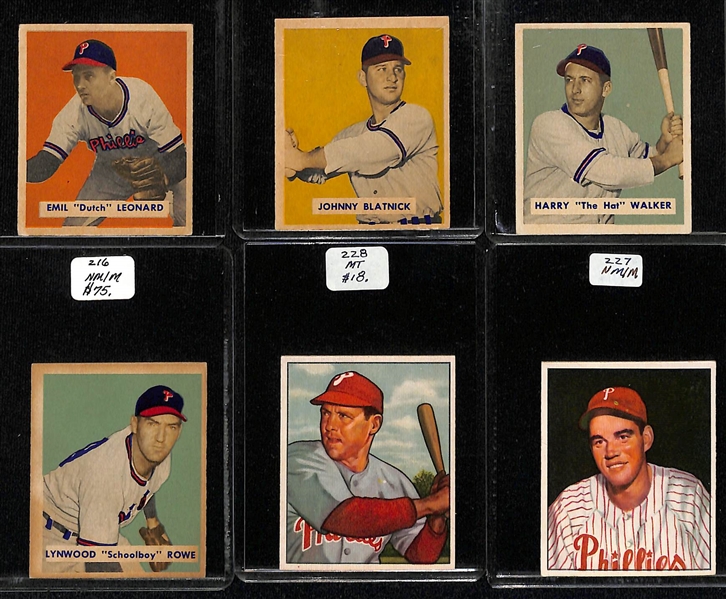 Lot of (17) 1949 and 1950 Phillies Bowman Cards including 1949 Curt Simmons, 1950 Curt Simmons, 1950 Del Ennis, and more