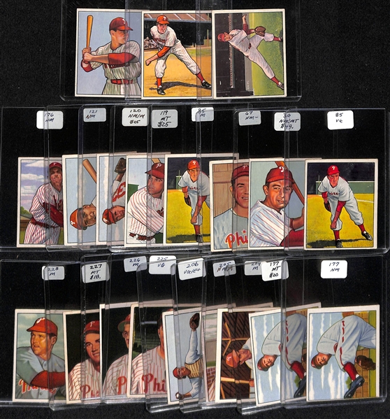 Lot of (20) 1950 Bowman Phillies Cards including Robin Roberts, Curt Simmons, Del Ennis, and more