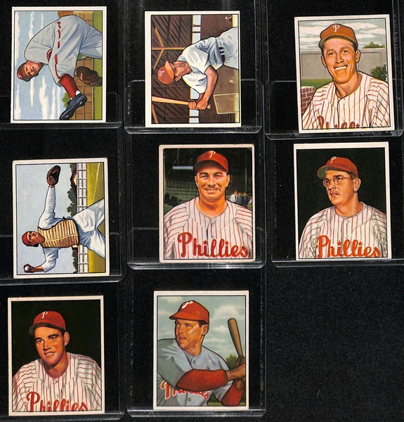 Lot of (20) 1950 Bowman Phillies Cards including Robin Roberts, Curt Simmons, Del Ennis, and more