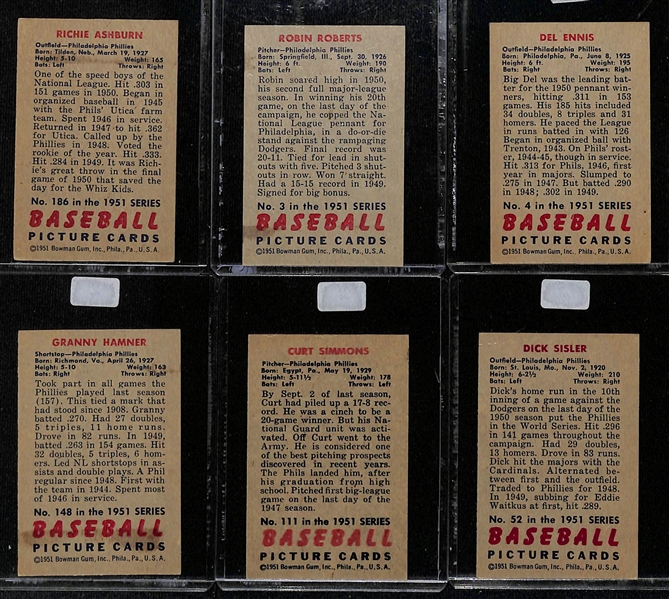 Lot of (26) 1951 Bowman Phillies Cards including Richie Ashburn, Robin Roberts, Del Ennis, Granny Hamner, Curt Simmons, Dick Sisler, and more