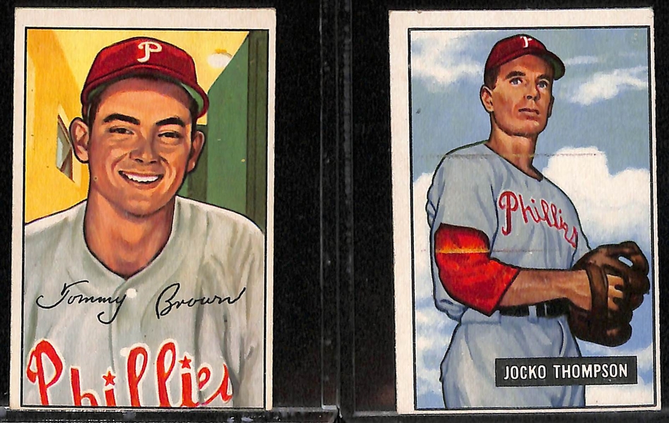 Lot of (16) 1950s Bowman and Topps Phillies Cards including 1954 Bowman Curt Simmons, 1952 Bowman Tommy Brown, 1952 Bowman Jocko Thompson, and more