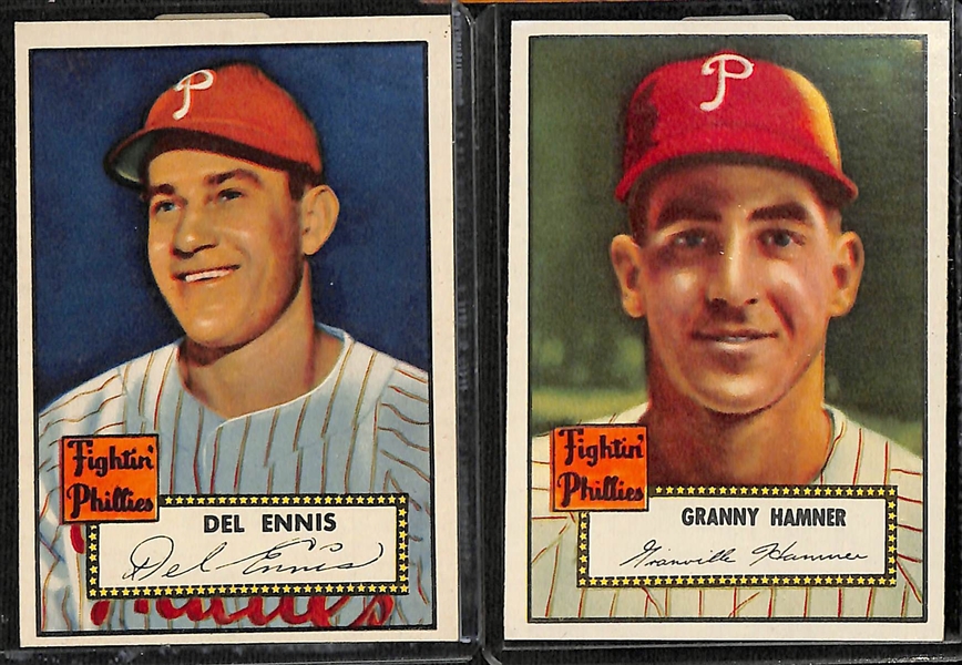 Lot of (20) 1952 Topps Phillies Cards including Del Ennis, Granny Hamner, Curt Simmons, and more