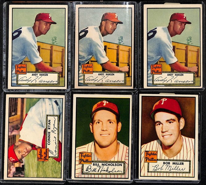 Lot of (20) 1952 Topps Phillies Cards including Del Ennis, Granny Hamner, Curt Simmons, and more