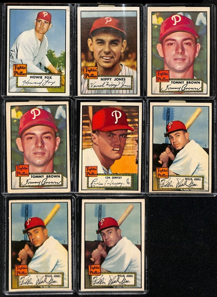 Lot of (20) 1952 Topps Phillies Cards including Del Ennis, Granny Hamner, Curt Simmons, and more