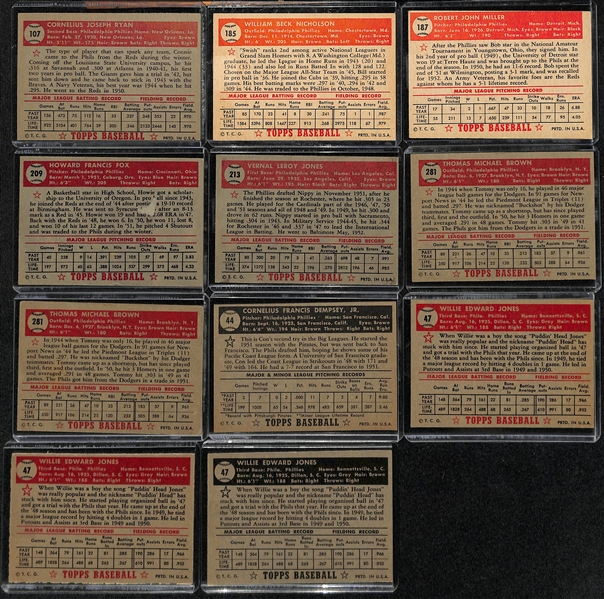 Lot of (20) 1952 Topps Phillies Cards including Del Ennis, Granny Hamner, Curt Simmons, and more