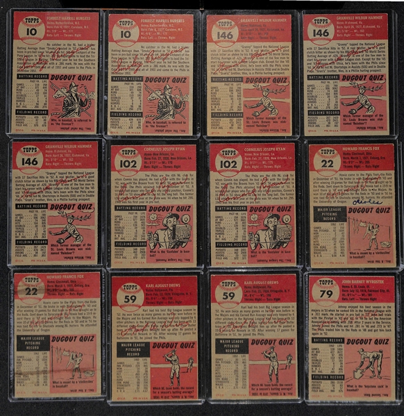 Lot of (19) 1953 Topps Phillies Cards including (2) Smoky Burgess, (3) Granville Hamner, (2) Connie Ryan, (2) Howie Fox, and more