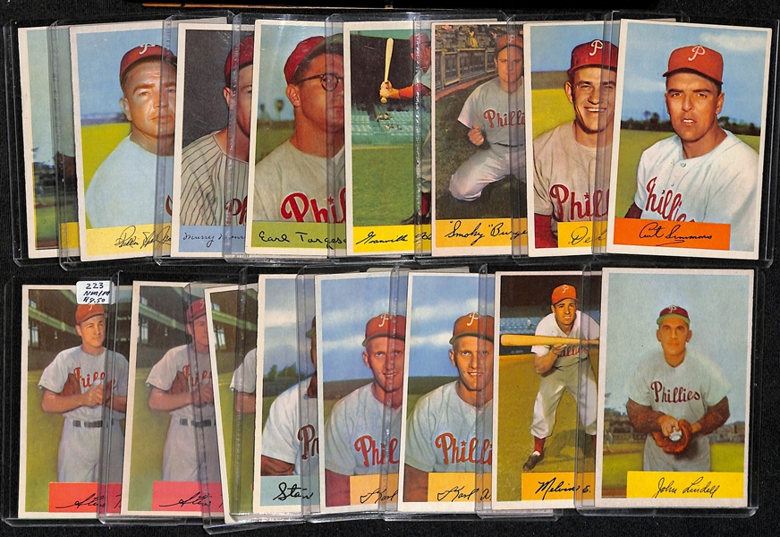 Lot of (16) 1954 Bowman Phillies Cards including Curt Simmons, Del Ennis, Forest Burgess, Granny Hamner, and more